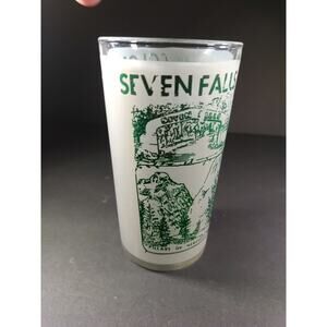 Vintage State Of Colorado Seven Falls Green Souvenir Frosted Drinking Glass Flaw